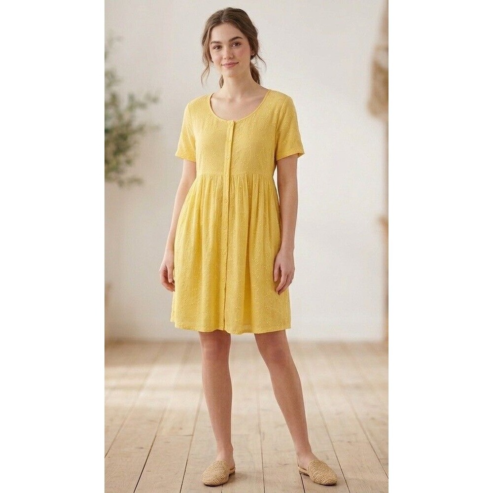 Vintage Amanda Stewart Yellow Embroidered Babydoll Dress S